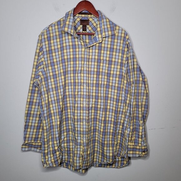 BORN cotton Yellow blue Purple grid plaid Collared button up Mens size XL - Picture 8 of 8